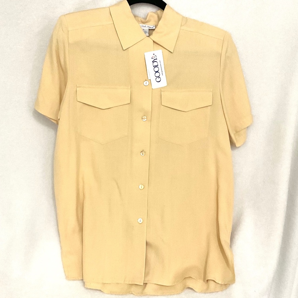 NWT VINTAGE ANNA & FRANK 100% SILK SHORT SLEEVE OFFICE WORK BLOUSE SIZE SMALL